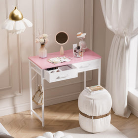 Pamray 32inch pink desk with fabric drawers providing convenient storage.