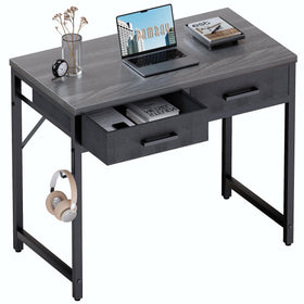 Pamray 32-inch desk front view grey, compact workspace for small spaces.