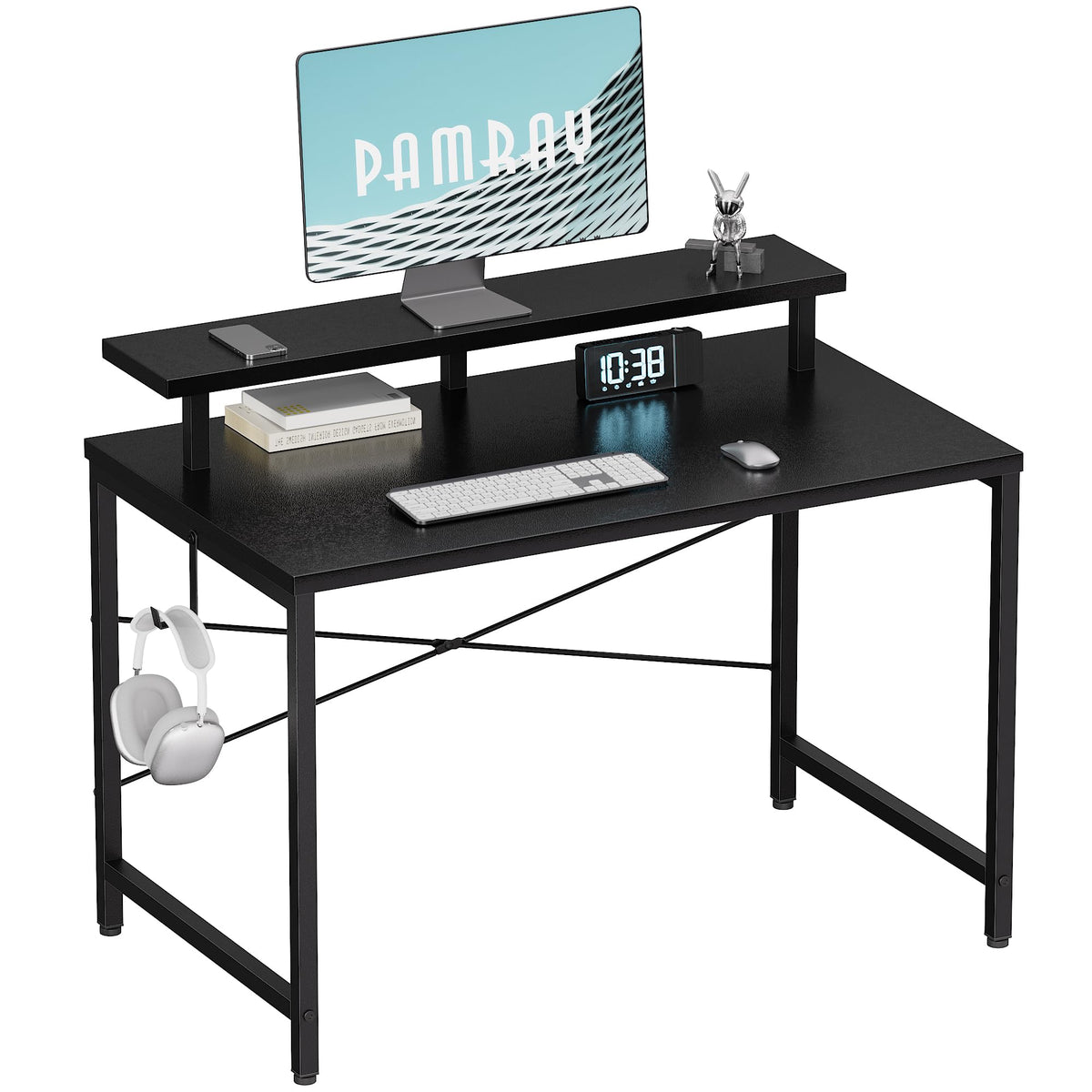 Pamray 32-inch desk with monitor stand for comfortable viewing in small spaces.