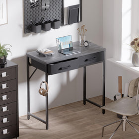 Pamray 32-inch desk with two fabric drawers grey, convenient storage.