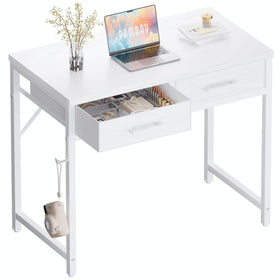 Pamray 32-inch small desk white, compact workspace for tight spaces.