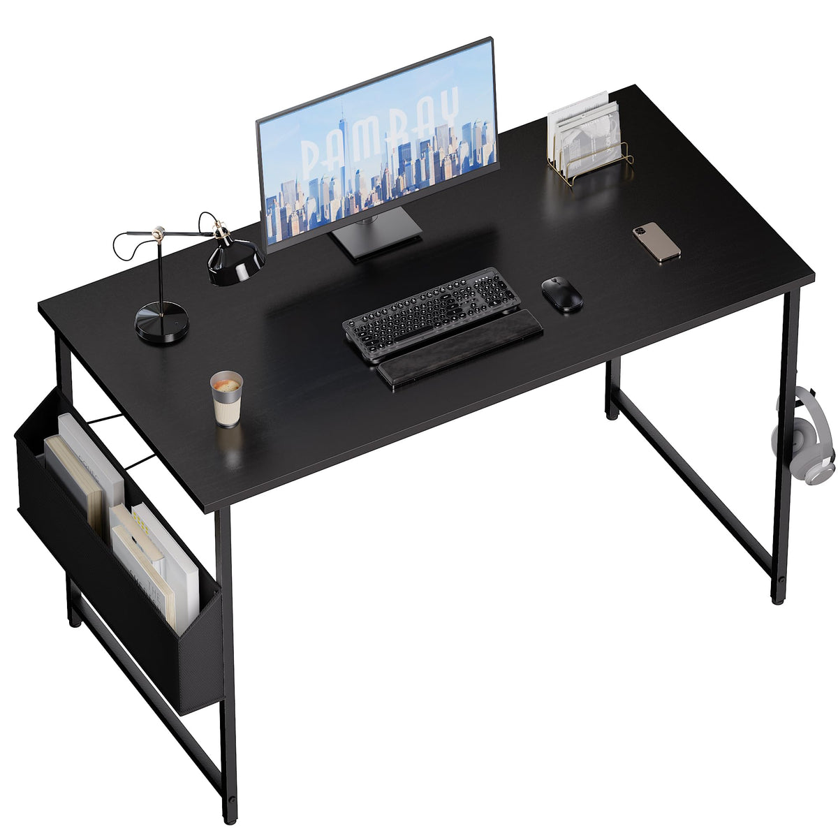 Pamray 47-inch desk front view with ample writing surface for tasks and gaming.