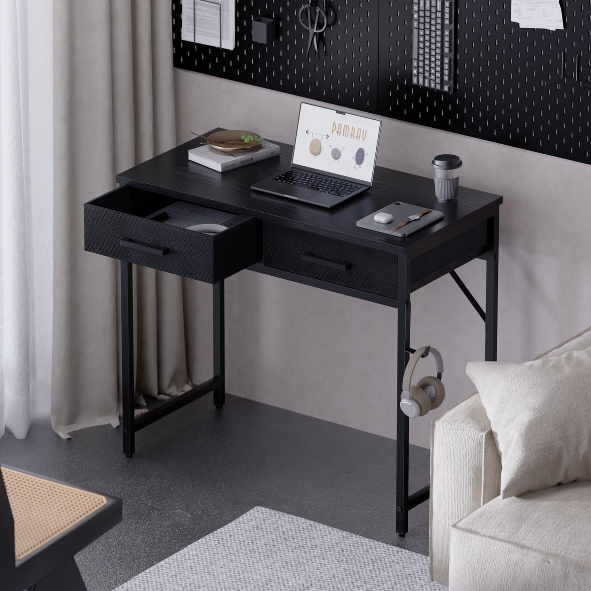 Pamray compact desk in a bedroom setup offering neat workspace