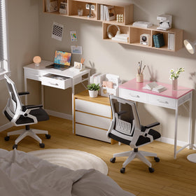 Pamray desk features sturdy steel brackets and adjustable legs for stability.