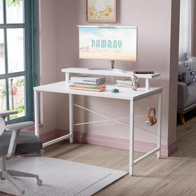 Pamray desk with monitor stand elevates the display for comfort