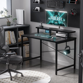 Pamray small desk with headphone hook keeps accessories organized and within reach.