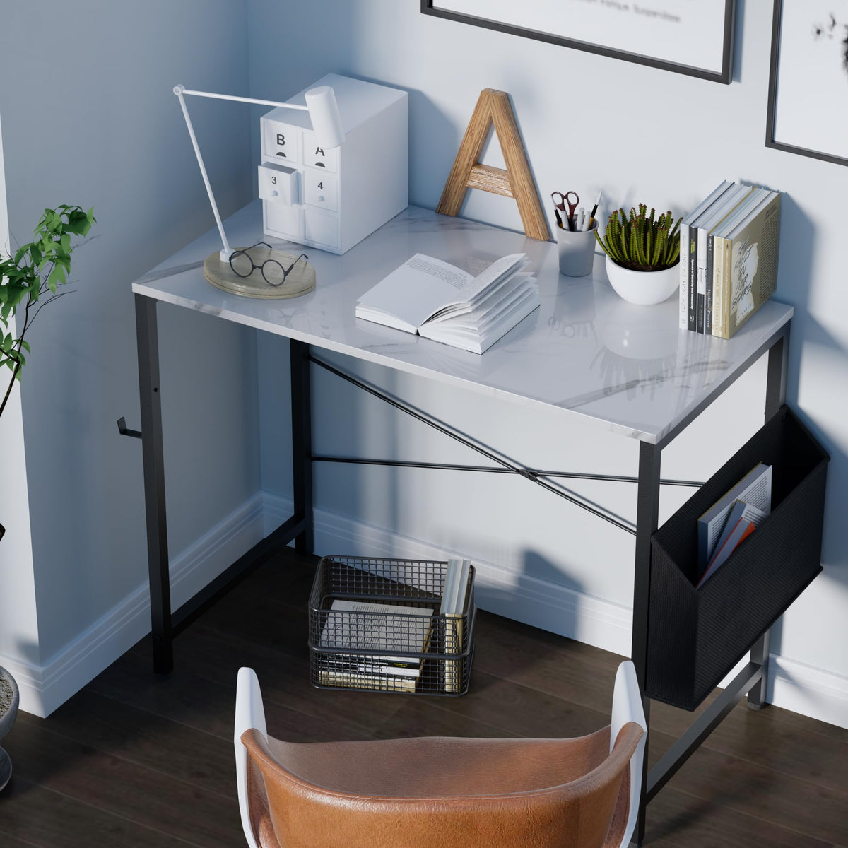 Pamray small-space desk with storage bag keeps essentials organized and accessible