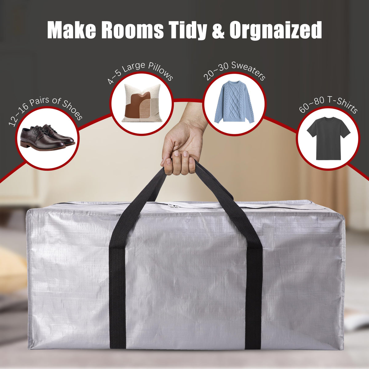 PANDA JOYS 40-gallon bag in use for dorm packing.