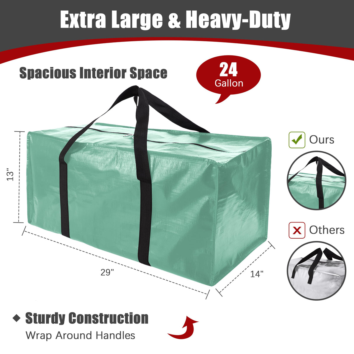 Panda Joys teal bag with carrying handles for easy transport