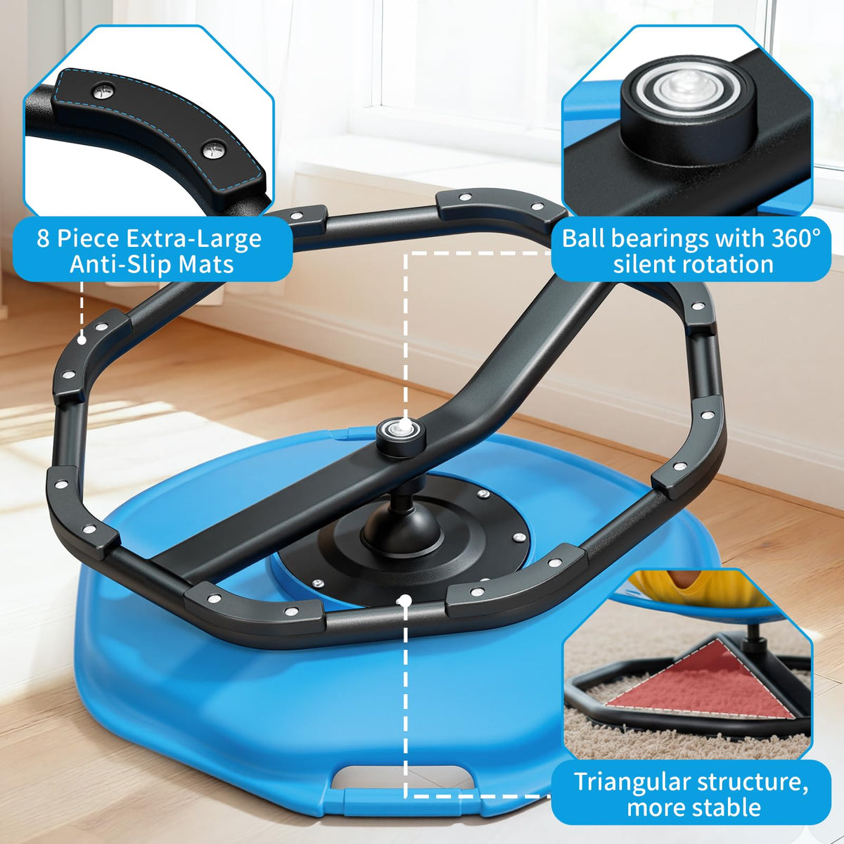Pandapop Spinning Chair with metal base and anti-slip pads for stable sessions.