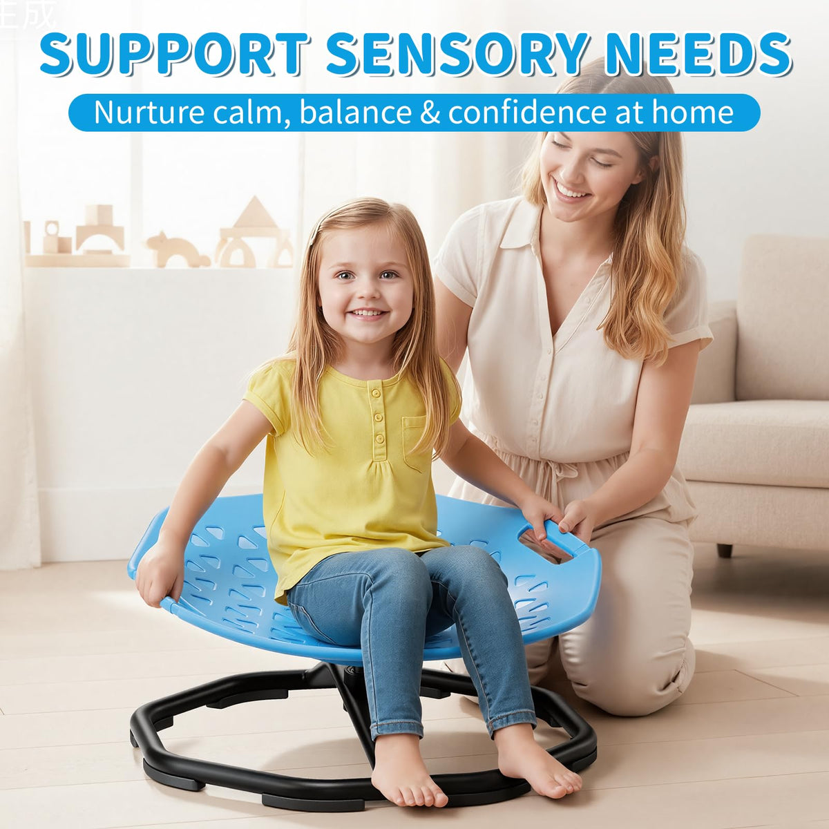Pandapop Spinning Chair supports sit, kneel, or lie down play for varied experiences.