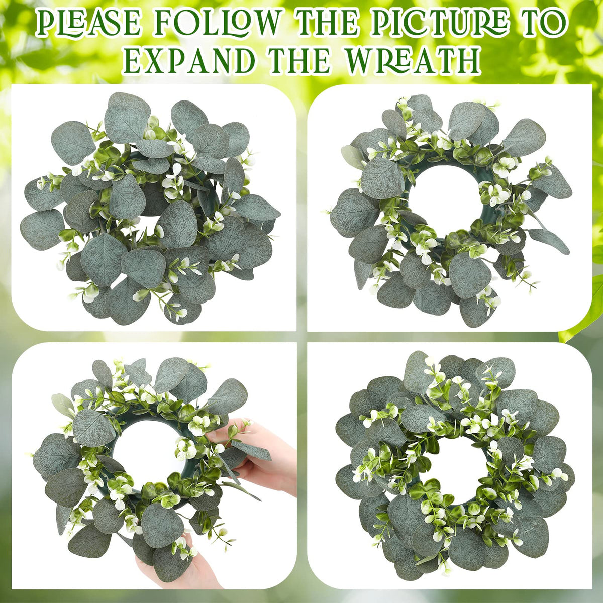 Panelee eucalyptus candle ring texture-detail shows durable silk leaves and realistic appearance.