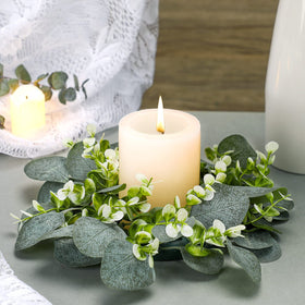 Panelee centerpiece with eucalyptus ring elevates table decor and atmosphere.