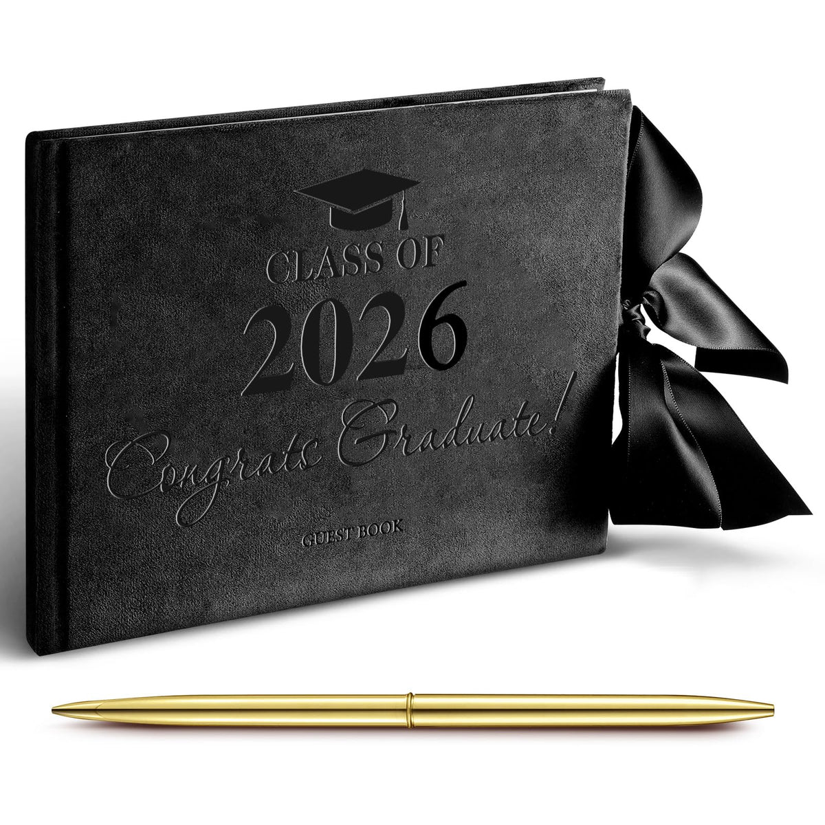 Panelee graduation guest book with black velvet cover invites heartfelt messages at graduation.