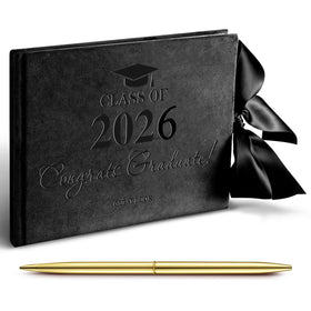 Panelee graduation guest book with black velvet cover invites heartfelt messages at graduation.