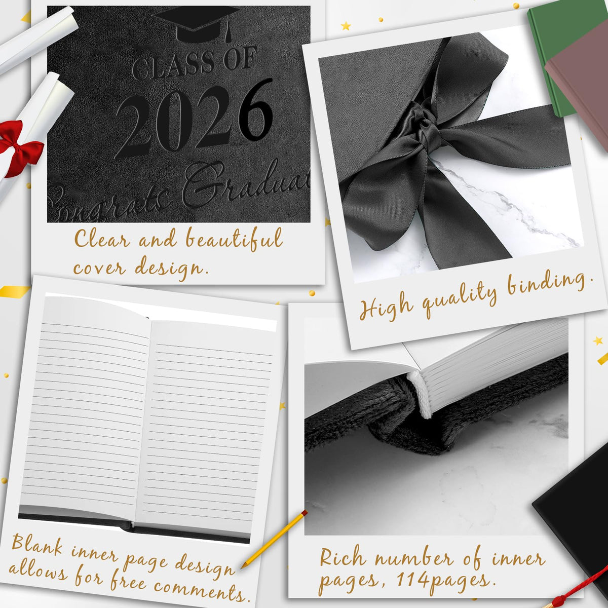 Panelee 72 sheets and 144 pages support generous guest signatures.