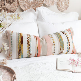 PANOD boho long lumbar pillow cover 14x36 adds cozy color to bed or sofa.