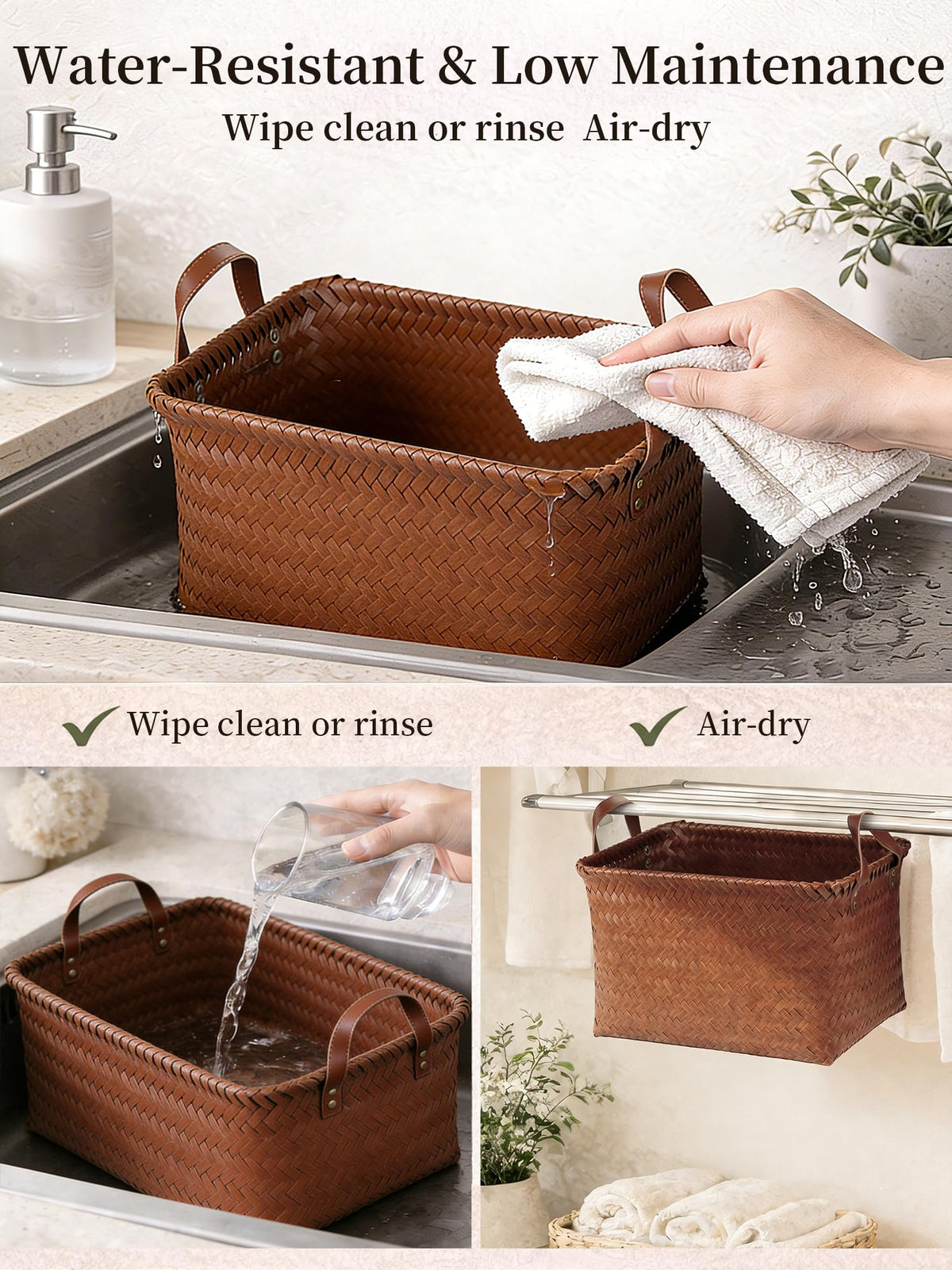 Panovox rectangular basket in bathroom or laundry area for clutter control