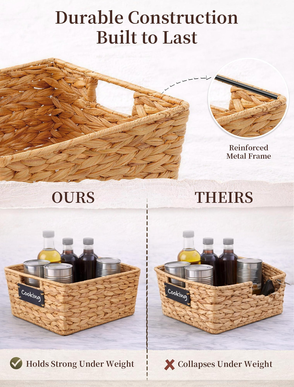 Panovox water hyacinth baskets with labels offer clear category visibility
