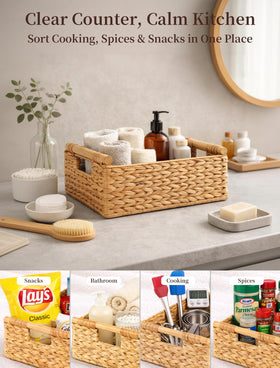 Panovox water hyacinth basket on shelf demonstrates neat storage