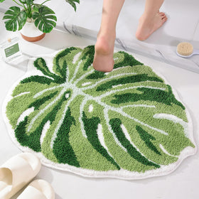 Panstar Green Leaf Mat with monstera large design for non-slip bathroom comfort.
