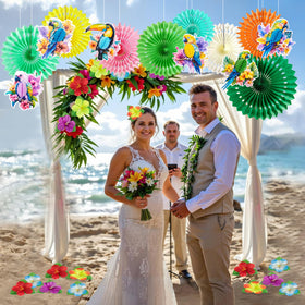 PAPER JAZZ hawaiian-luau decor set transforms classrooms or backyards.