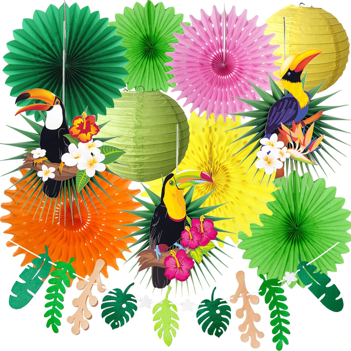 PAPER JAZZ toucan paper fan and tropical bird decor for vibrant party ambience