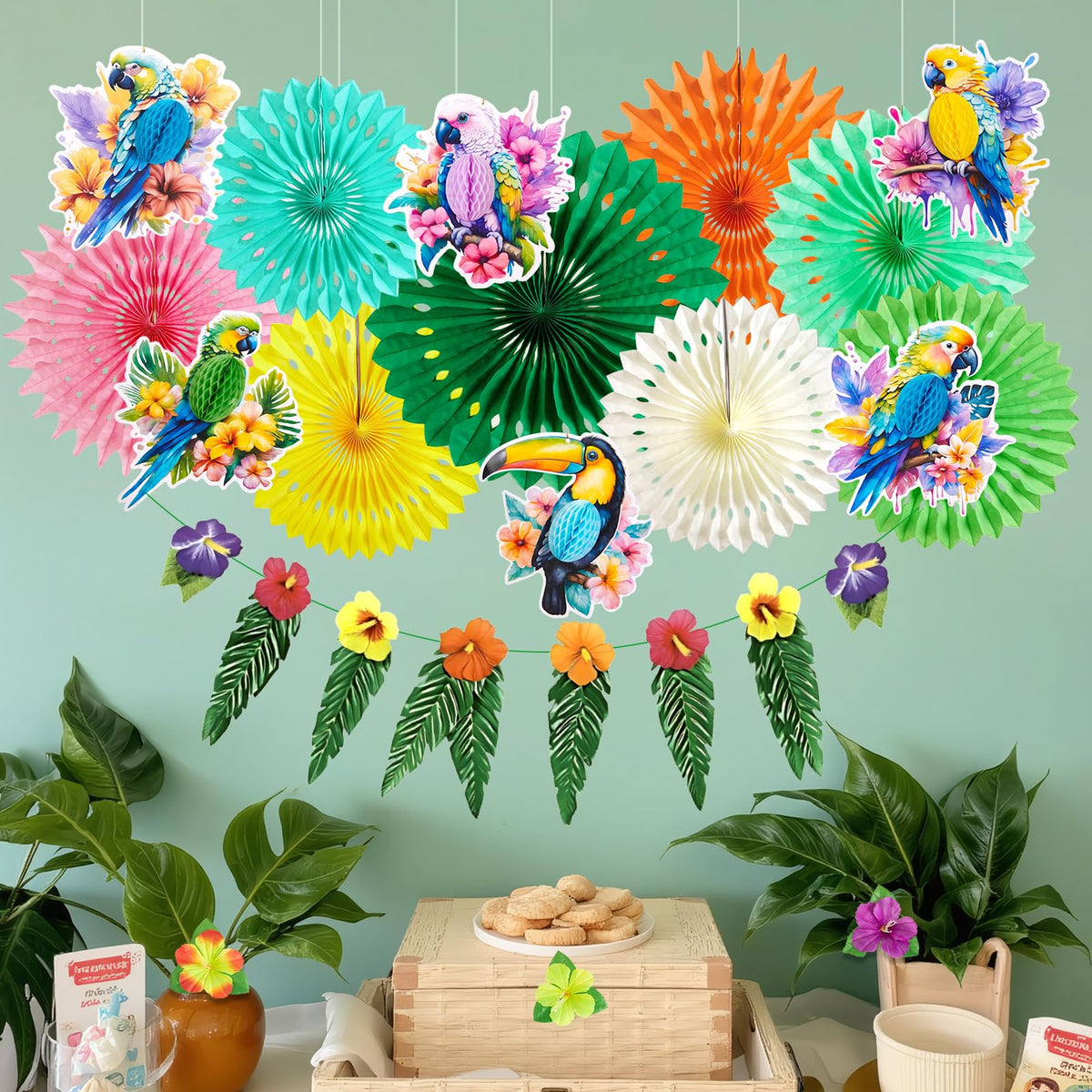 PAPER JAZZ tropical paper fans soften spaces and serve as photo props.