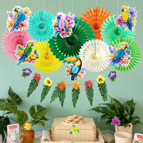 PAPER JAZZ tropical paper fans soften spaces and serve as photo props.