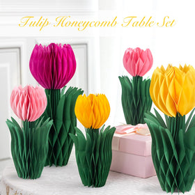 PAPER JAZZ tulip honeycomb centerpieces in light pink, 20cm height, great for desk or home dining.