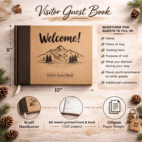 Cabin or vacation property use with Paper 'n Such guest book for memories.