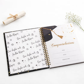 Paper 'n Such gold foil confetti detail on black cover enhances event flair