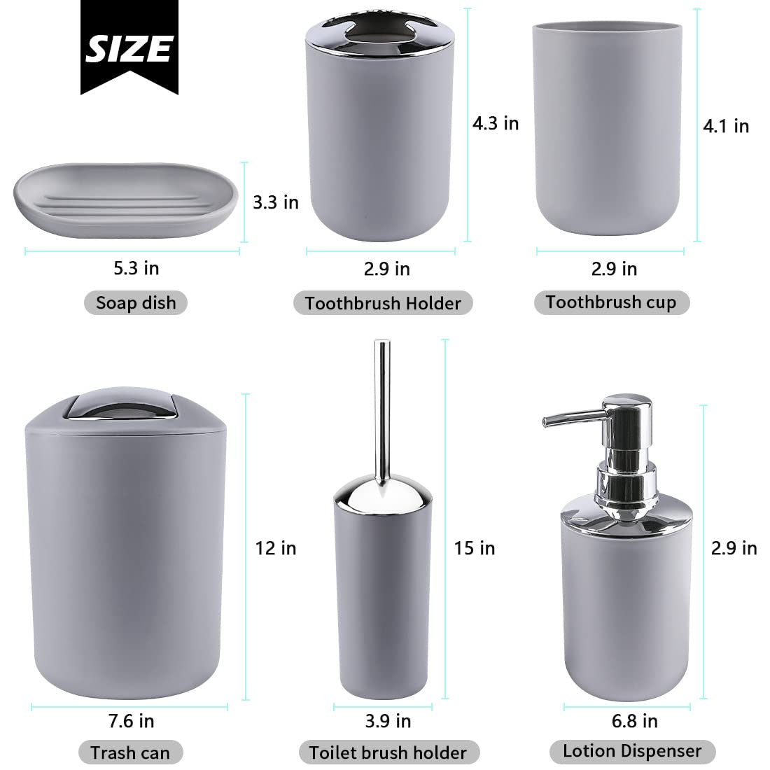 Papillon gray soap dispenser showing durable pump design.