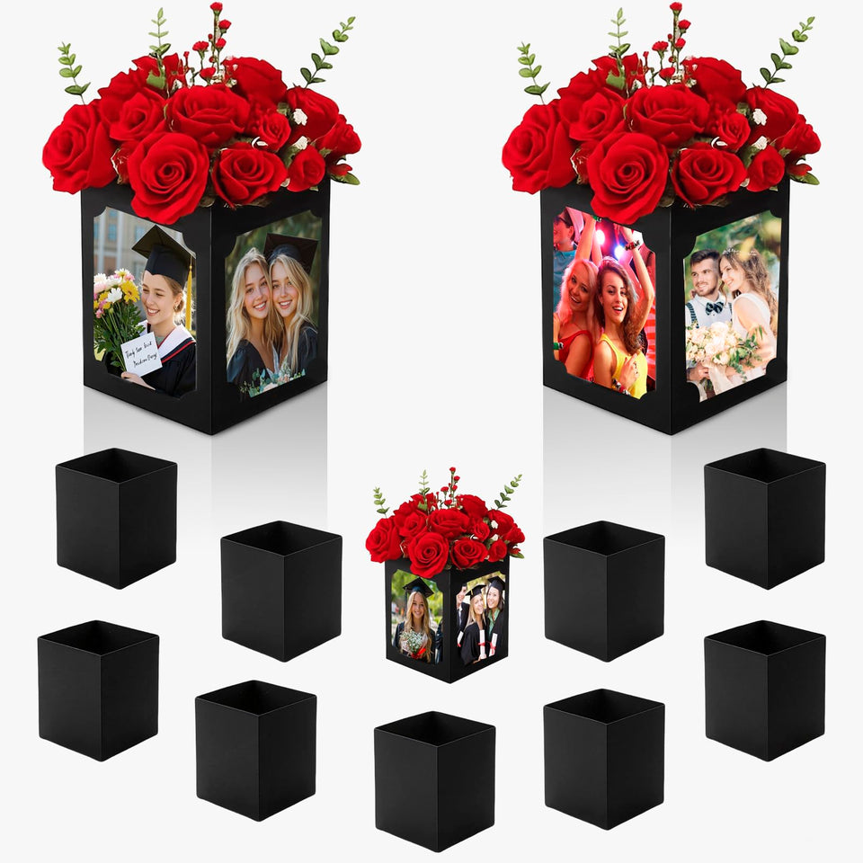 PARAQUIP photo centerpiece boxes open, four-sided photo windows display memories.