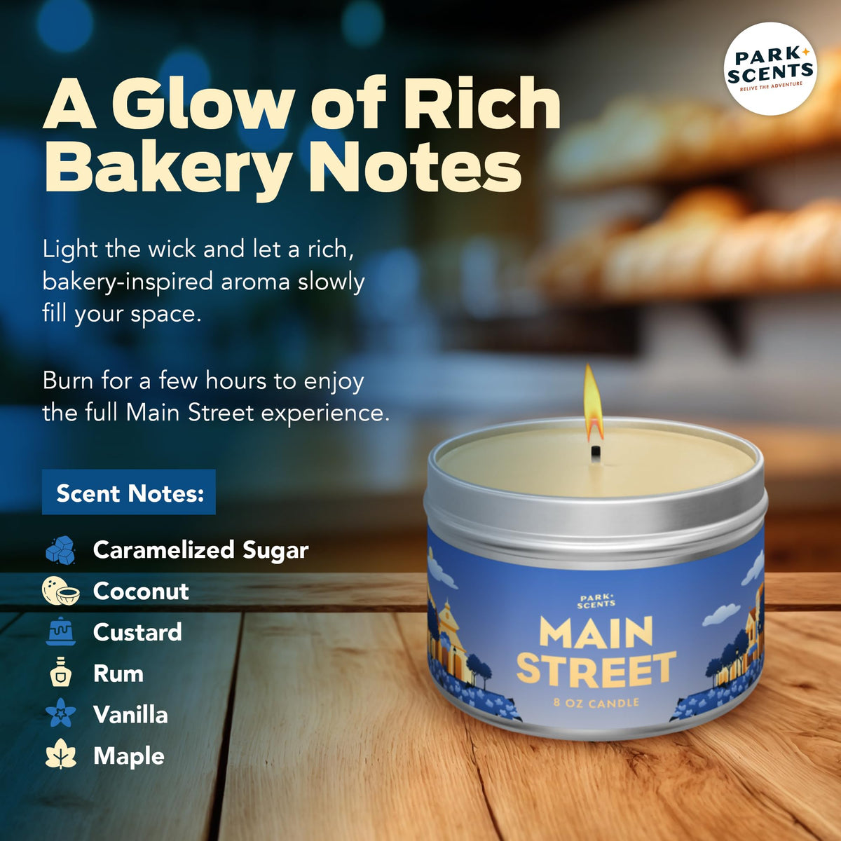 Park Scents vanilla candle close-up shows premium soy wax for a clean burn