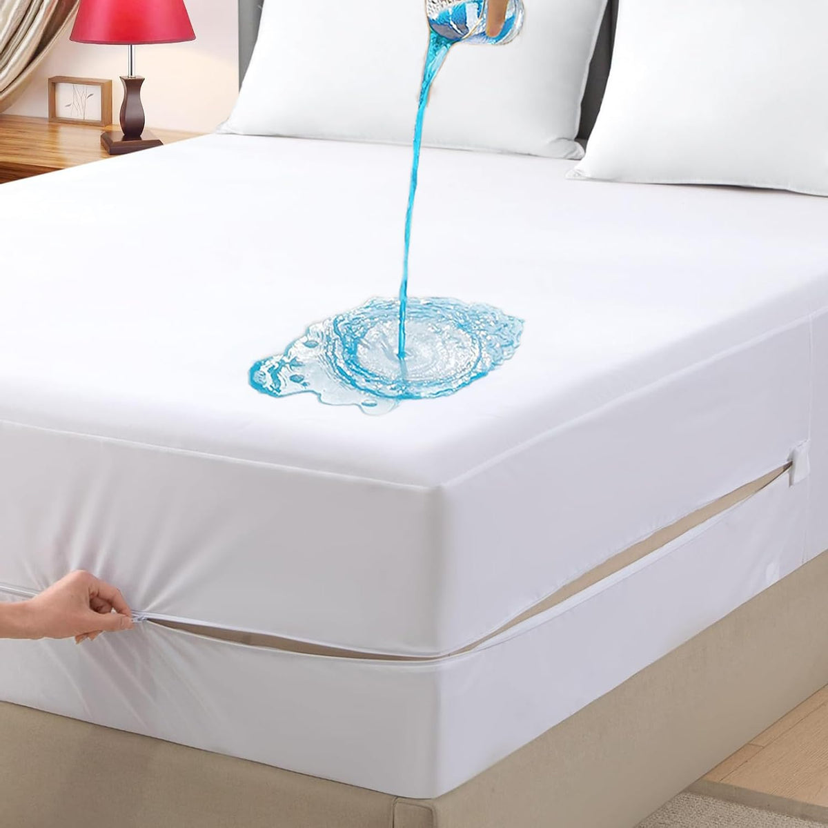 Parkdeny Queen waterproof zipper mattress encasement shows breathable protection for peaceful sleep.