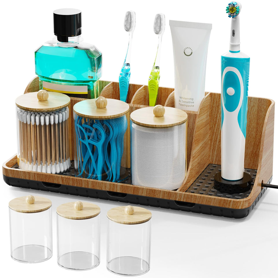 Parkmani bathroom counter organizer keeps vanity essentials neatly arranged.