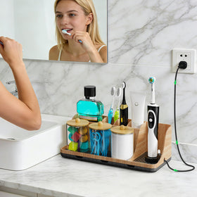 Parkmani toothbrush holder with 3-pack stores brushes and small accessories.