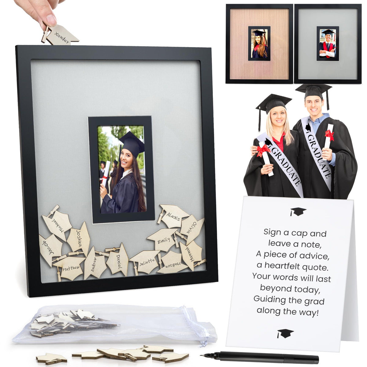 Parkway Home wooden cap drop frame showcase with graduate memories and signatures