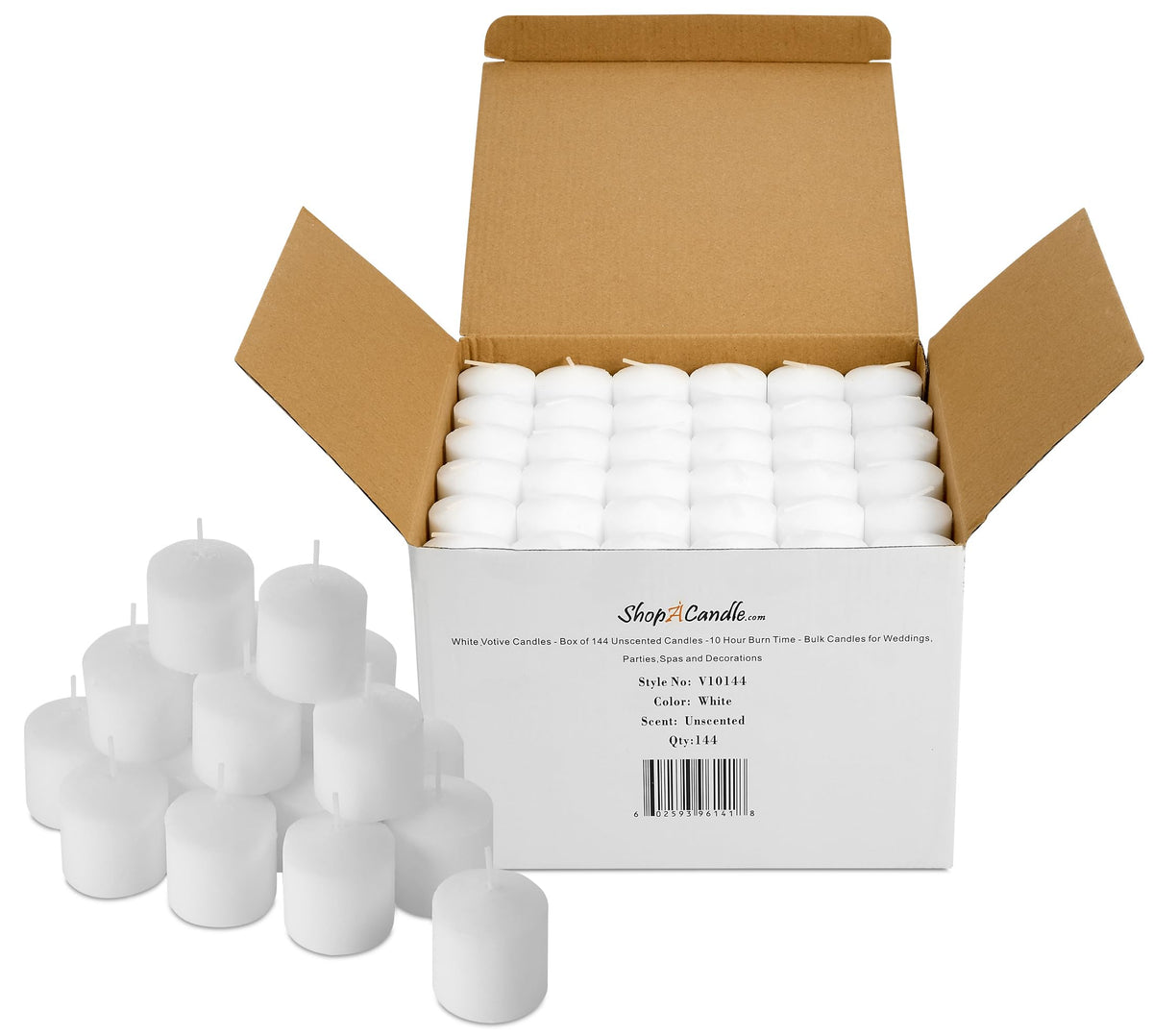 PARNOO bulk 144 white votive candles for weddings and bulk decorating.