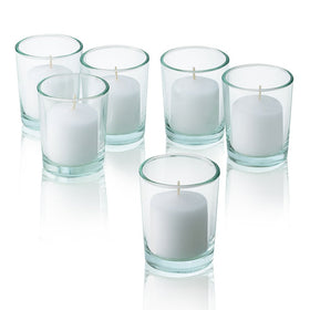 PARNOO spa or bathroom ambiance with clean, minimal white votives.