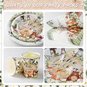 PartXcede forest-themed packaging, matching items for a cohesive baby shower tablescape