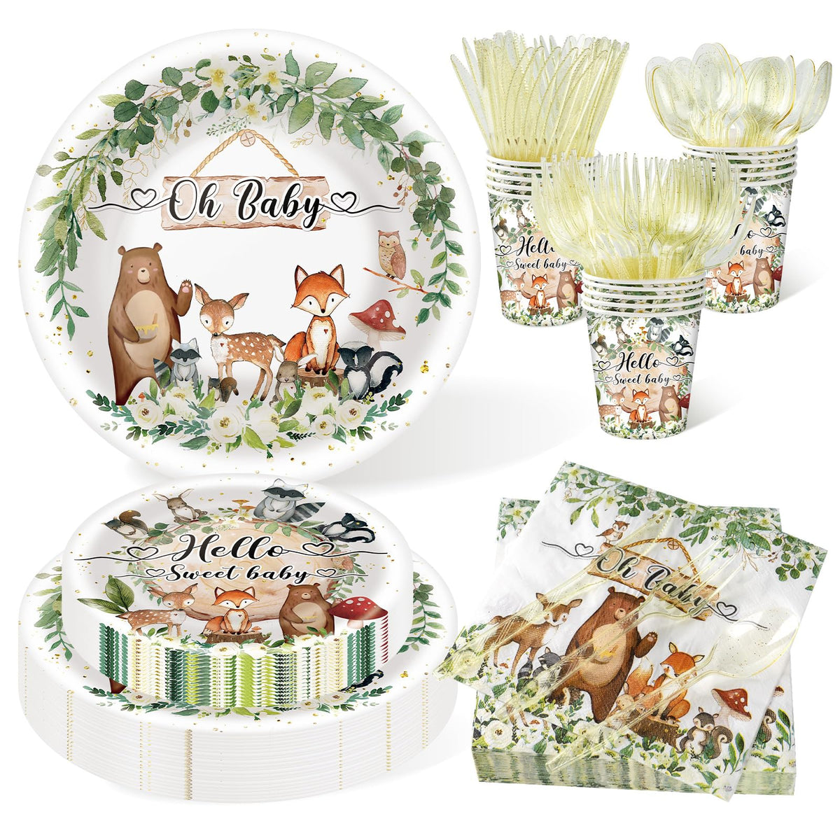 PartXcede woodland plates 9-inch, sturdy dinnerware for main courses at a woodland baby shower