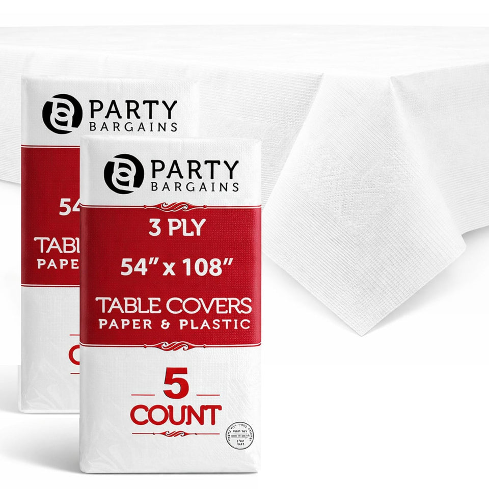 Party Bargains table cover 54x108 white on banquet table for event-ready protection