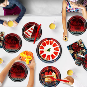 Party Buzz Stranger 5 TV dessert plates 7-inch ideal for snacks and desserts.