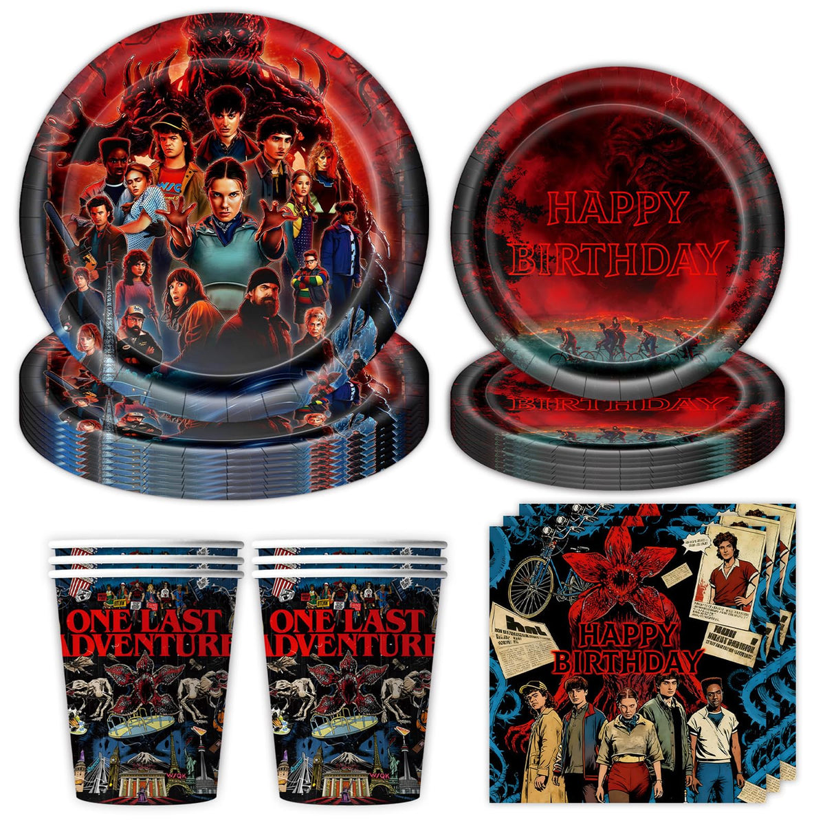 Party Buzz Stranger 5 TV dinner plates 9-inch for sturdy main-course servings.