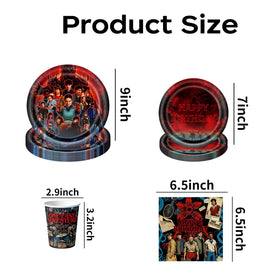 Party Buzz Stranger 5 TV complete set enables easy setup and cleanup.