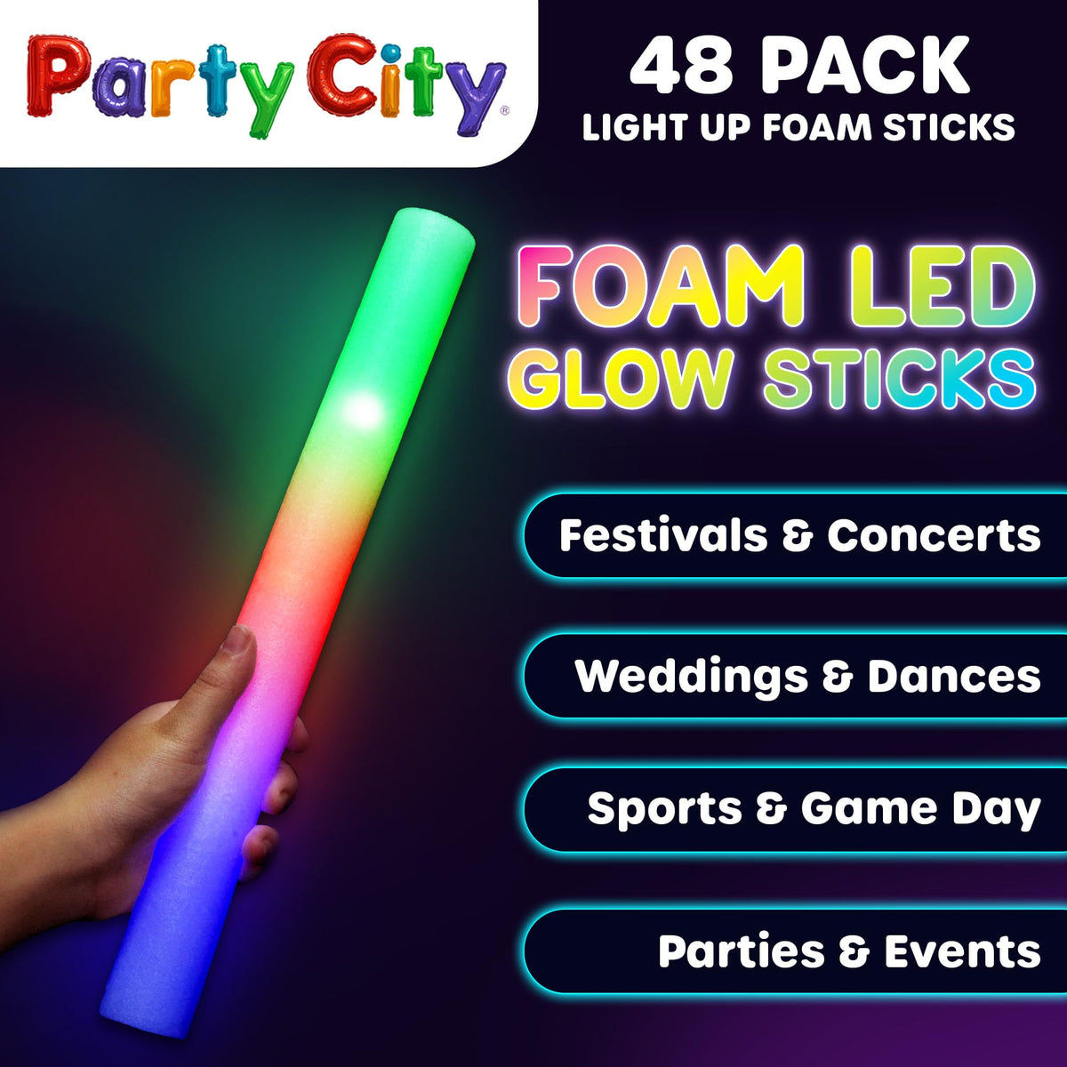 Party City glow stick with 3 modes offers quick, slow, and alternating flashes for colorful events