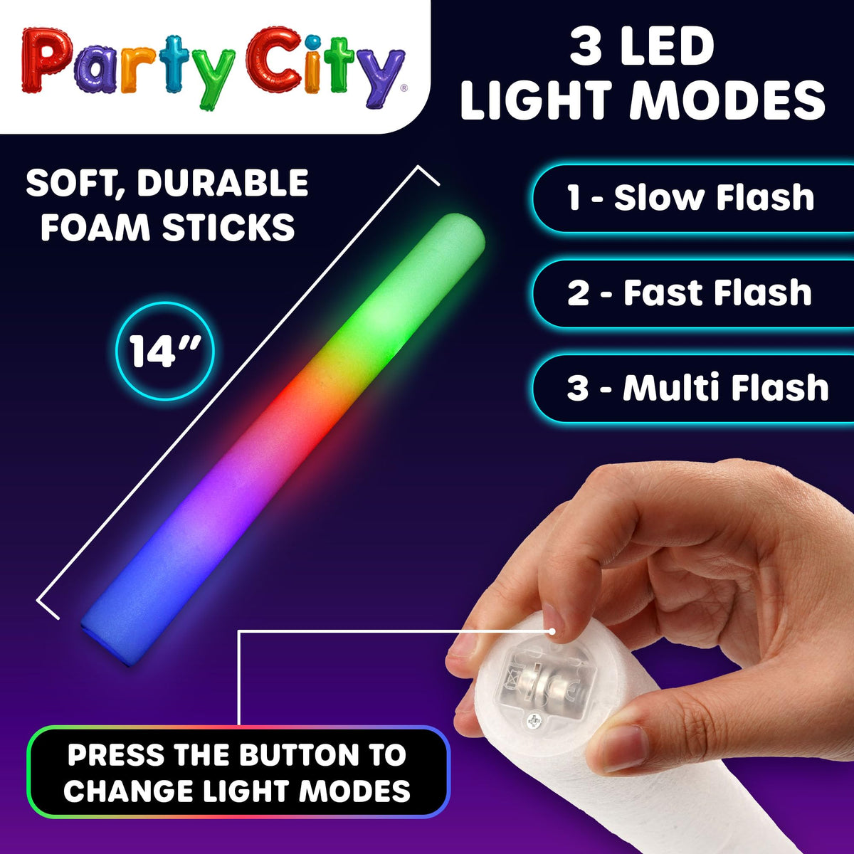 Party City soft-foam glow wands are kid-friendly and safe for ages 5+