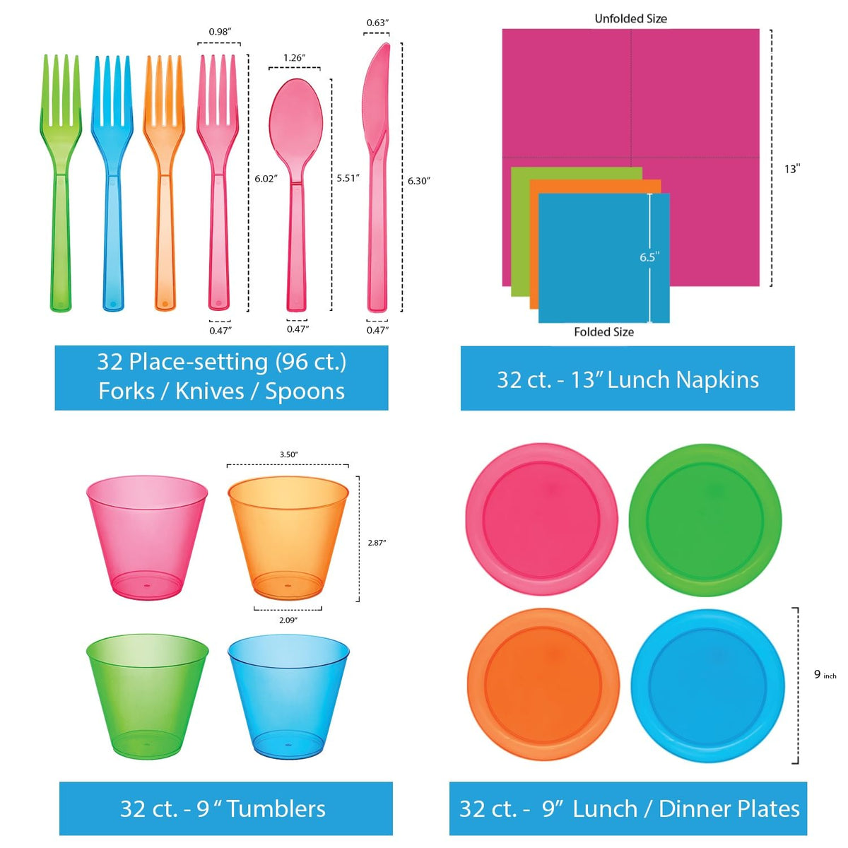 Party Essentials glow cutlery neon set provides sturdy dining with quick cleanup
